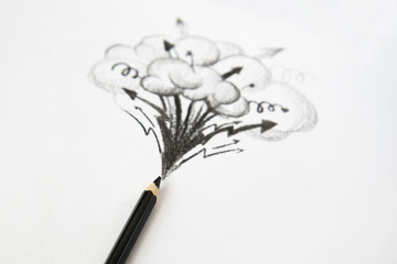 black pencil drawing explosion and smoke