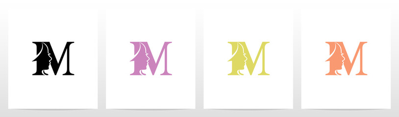 Woman Face On Letter Logo Design M