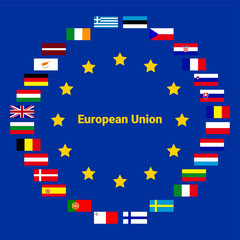 Collection of flags from all national countries of European Union