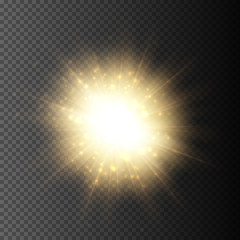 Glow isolated white transparent light effect set, lens flare, explosion, glitter, line, sun flash, spark and stars.