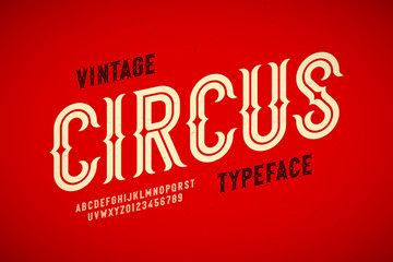 Vintage style Circus typeface, alphabet letters and numbers © piai