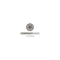 black and white simple line art vector iconic logo of a flower created from circles