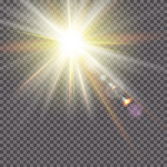 Sunlight, special lens flare, light effect. Sun flash with rays and spotlight. illustration