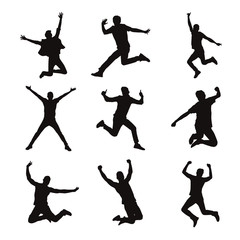 Happy Excited Man Jumping Silhouettes
