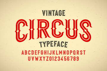 Vintage style Circus typeface, alphabet letters and numbers © piai