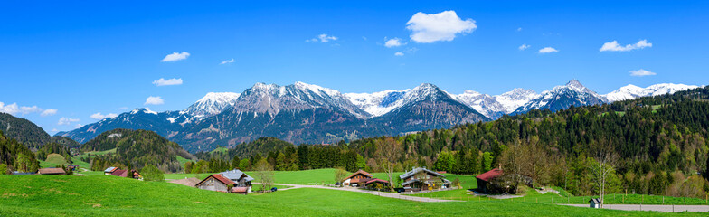 Fototapeta na wymiar Idyllischer Ausblick in die Oberstdorfer Berge nahe Tiefenbach