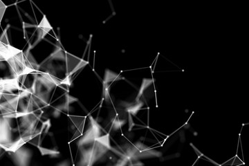 Abstract science background. Molecules technology with polygonal shapes, connecting dots and lines. Big data visualization. Connection structure concept.