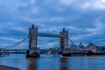 Fototapeta na wymiar Tower Bridge in London, the UK - one of English symbols. Evening blue hour photography.