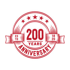200 years logo design template. 200th anniversary vector and illustration.