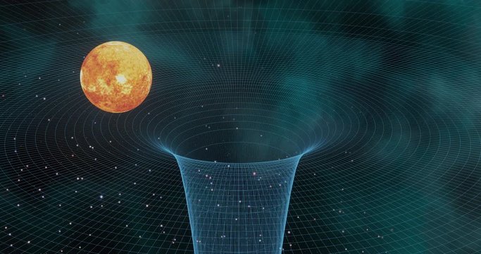 Sun-like star creating gravitational waves in space-time continuum 3d rendering 