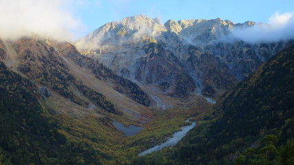 上高地　岳沢　秋　紅葉　