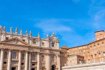 Fototapeta na wymiar St Peter's Basilica on blue sky background. Vatican,