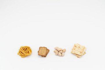italian pasta and snacks on a white background