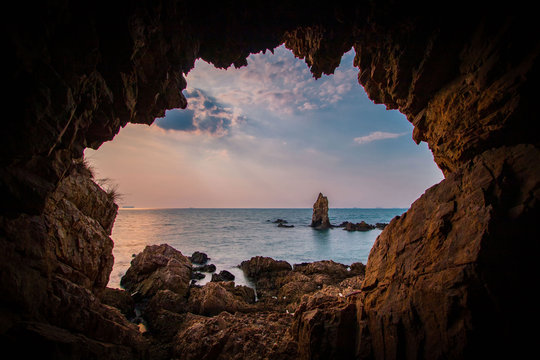 Seaside Cave With Sunset Views