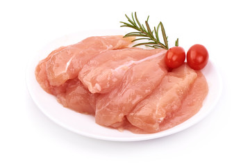 Raw chicken breast fillets, isolated on white background