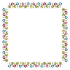 Square frame with yellow, pink, green and blue ice cream cones. Isolated frame of colorful ice cream for your design.