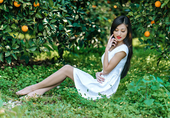 orange garden in turkey girl white dress