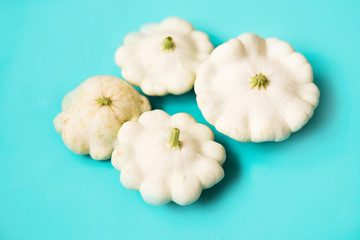 fresh white Pattisons on a blue background