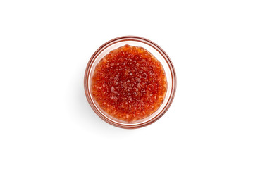 Red caviar isolated on white background.