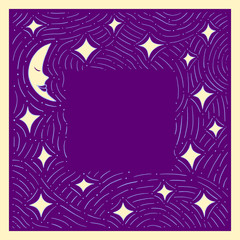 Hand drawn vector fram with moon and stars.