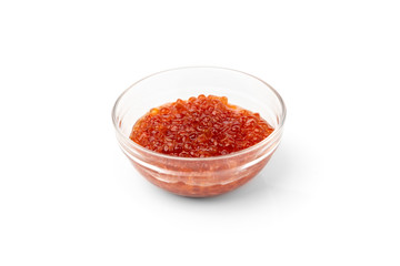 Red caviar isolated on white background.