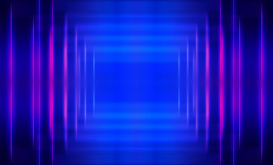 Dark abstract futuristic background. Neon lines glow. Neon lines, shapes. Multi-colored glow, blurry lights, bokeh. Empty stage background