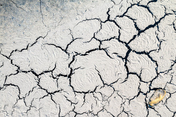 The structure of the earth's surface cracks, soil on a white background, desert cracks, arid surfaces in the dry ground, with many fissures and scratches