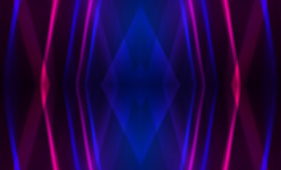 Obraz premium Dark abstract futuristic background. Neon lines glow. Neon lines, shapes. Multi-colored glow, blurry lights, bokeh. Empty stage background