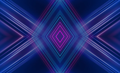 Fototapeta premium Dark abstract futuristic background. Neon lines glow. Neon lines, shapes. Multi-colored glow, blurry lights, bokeh. Empty stage background