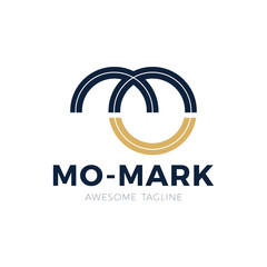 Unique modern creative elegant artistic black and gold color MO OM M O initial based letter icon logo.