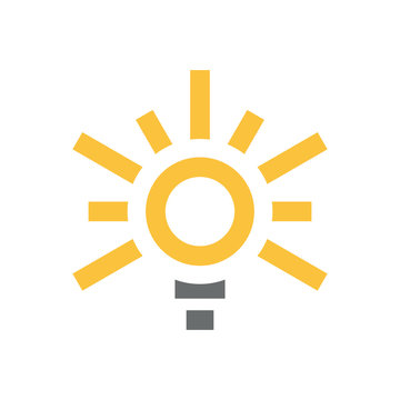 Yellow light bulb with sun icon. Flat illustration for eco energy of yellow light bulb with sun vector icon for web