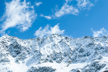 Panorama of ski runs on the Alps in Austria.