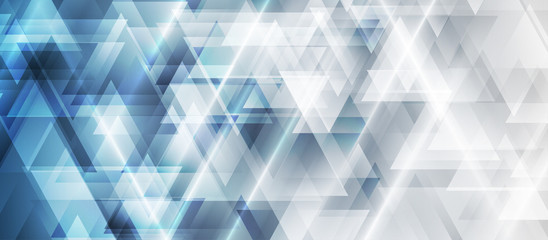 Fototapeta premium Blue and grey technology geometric low poly abstract background. Polygonal digital art vector design