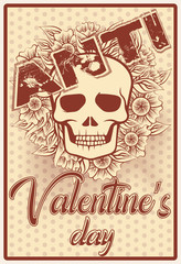 Anti Valentine's day with skull, greeting card, vector illustration