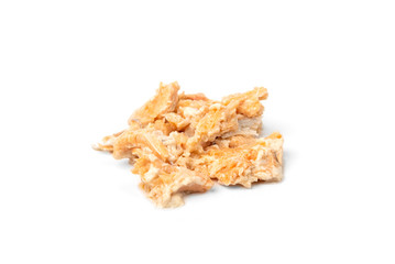 Canned salmon isolated on white background.