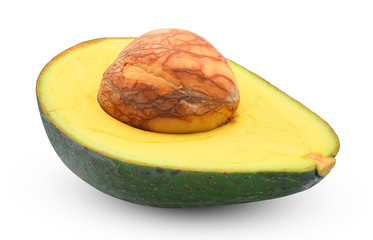 Half of fresh avocado isolated on white. Ripe fresh green avocado Clipping Path