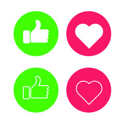 Like vector flat Icons. Thumbs up and thumbs down circle emblems.