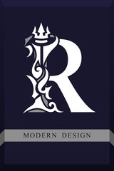 Elegant Capital letter R. Graceful Royal Style. Creative Calligraphic Beautiful Logo. Vintage Drawn Emblem for Book Design, Brand Name, Business Card, Restaurant, Boutique, Hotel. Vector illustration