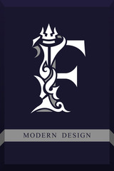 Elegant Capital letter F. Graceful Royal Style. Creative Calligraphic Beautiful Logo. Vintage Drawn Emblem for Book Design, Brand Name, Business Card, Restaurant, Boutique, Hotel. Vector illustration