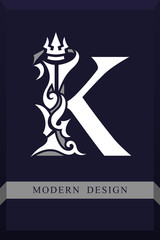 Elegant Capital letter K Graceful Royal Style. Creative Calligraphic Beautiful Logo. Vintage Drawn Emblem for Book Design, Brand Name, Business Card, Restaurant, Boutique, Hotel. Vector illustration
