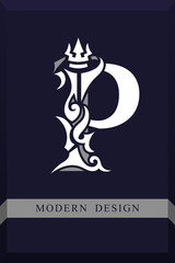 Elegant Capital letter P. Graceful Royal Style. Creative Calligraphic Beautiful Logo. Vintage Drawn Emblem for Book Design, Brand Name, Business Card, Restaurant, Boutique, Hotel. Vector illustration