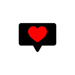 Love icon, red heart in black speech bubble