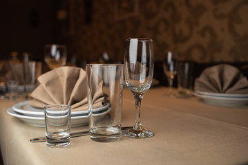 empty glasses on table