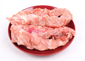 Raw Pork Ribs in plate On White Background 
