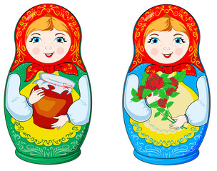Russian nesting dolls Matryoshka isolated on white. Russian folk toys.Babushka doll.