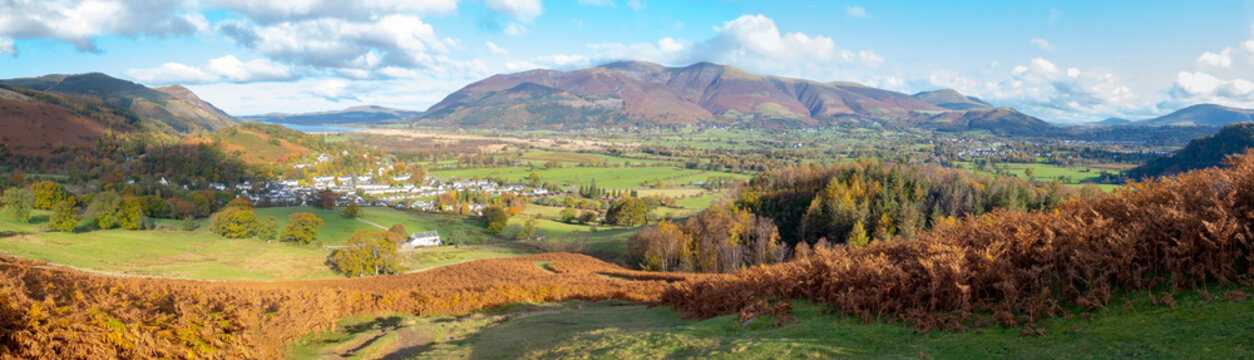 A Panoramic View Towards Braithwaite Village From Barrow Fell In The Lake District,Cumbria,UK.