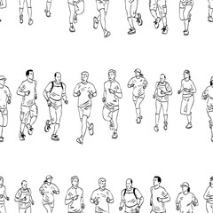 Naklejka premium Seamless backSeamless background of sketches townspeople jogging