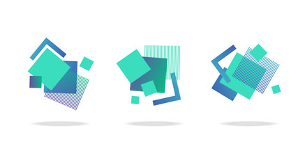 Set of square abstract badges, icons or shapes in mint, green and blue colors