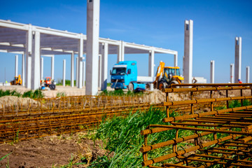 Pile of rusty reinforcing profile, armature stacked temporarily