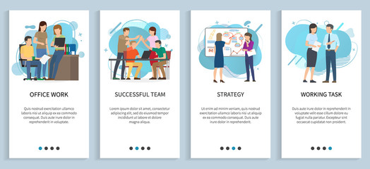Working task vector, office work people thinking on business idea and solution for problem, startup team planning strategy and next steps. Website or app slider template, landing page flat style